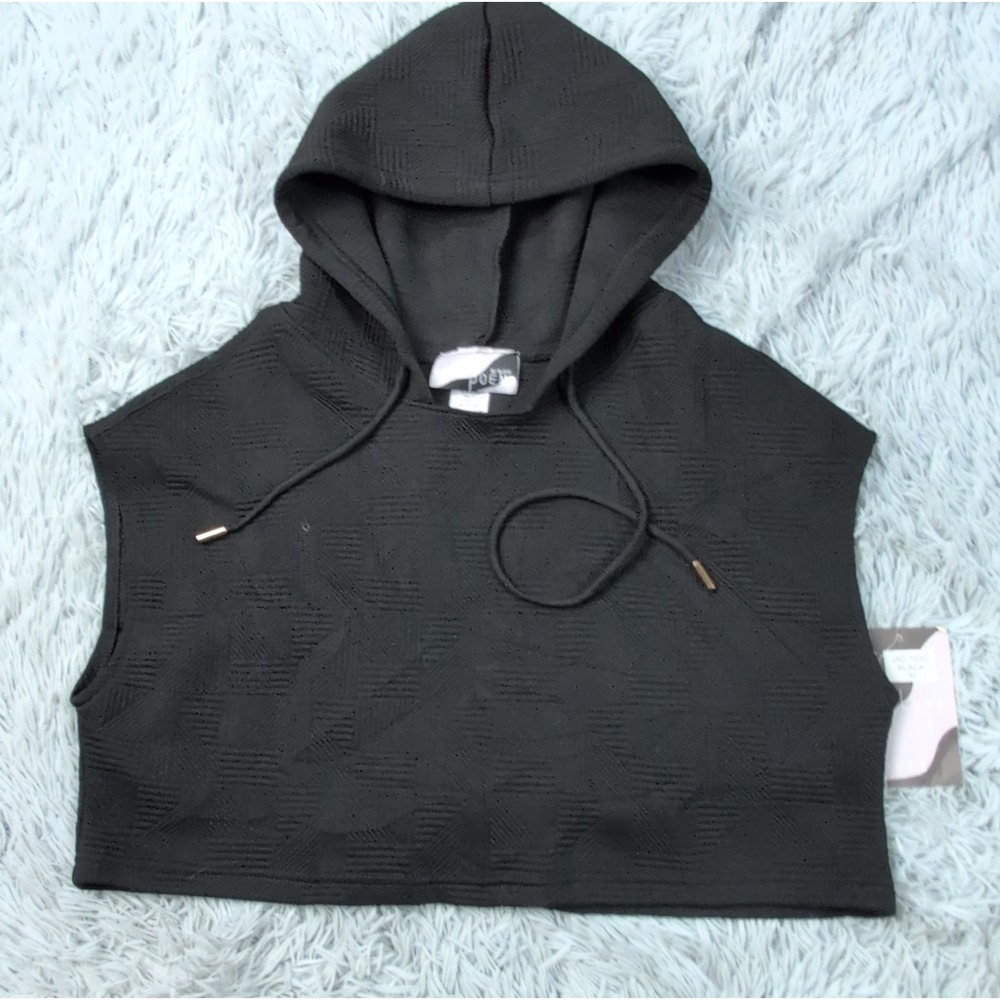 Love Poem Sweatshirt Womens M Black Hoodie Crop Athletic Sleeveless New
